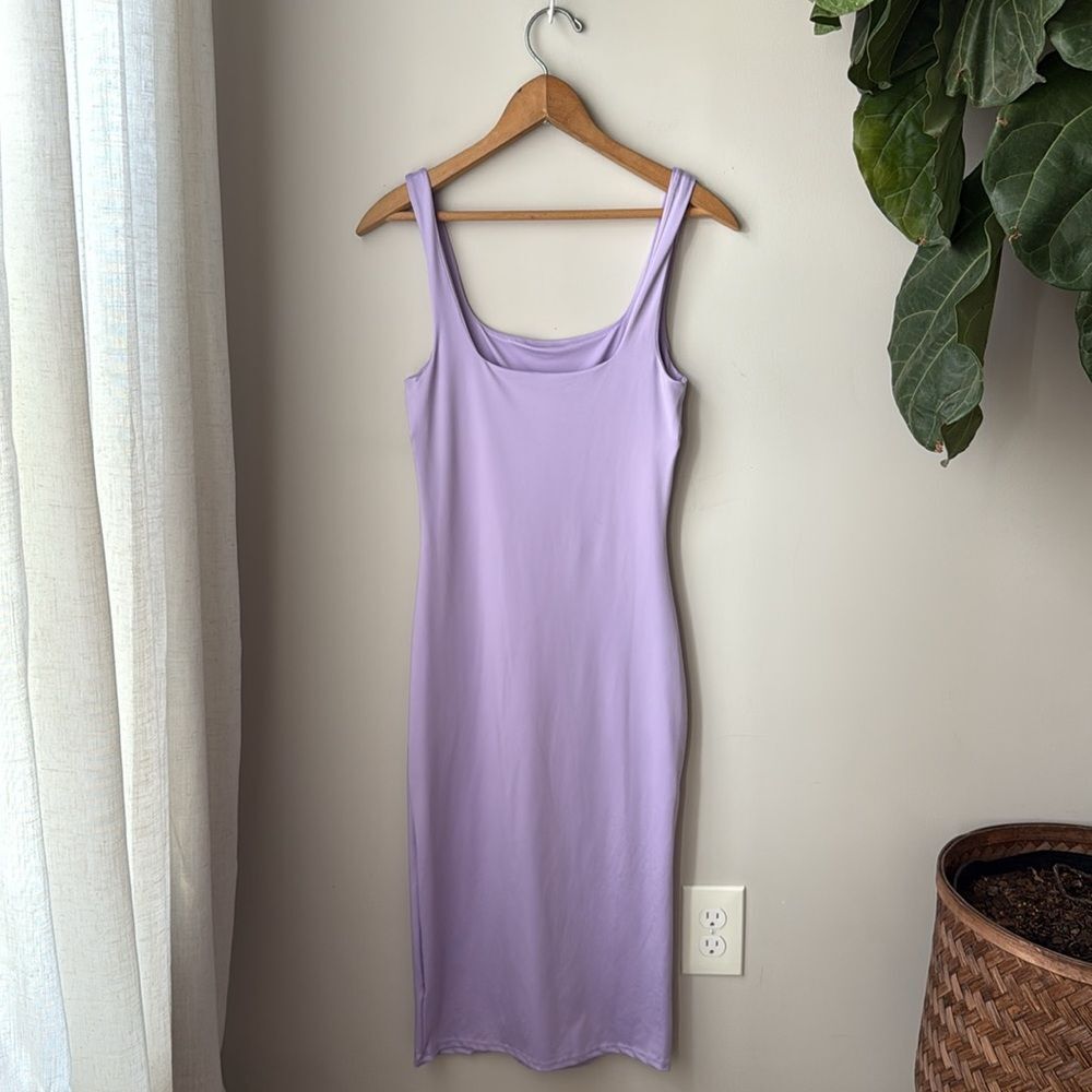Gaze Lilac Purple Contour Midi Bodycon Dress Square Neck Y2K - Picture 5 of 6